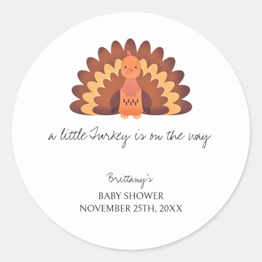 Een beetje Turkije Thanksgiving Baby shower Ronde Sticker (Voorkant)