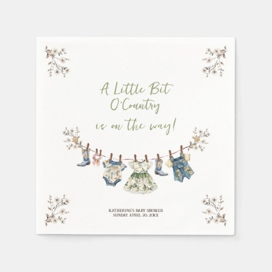 Een beetje van het land waslijn Baby shower Servet (Voorkant)