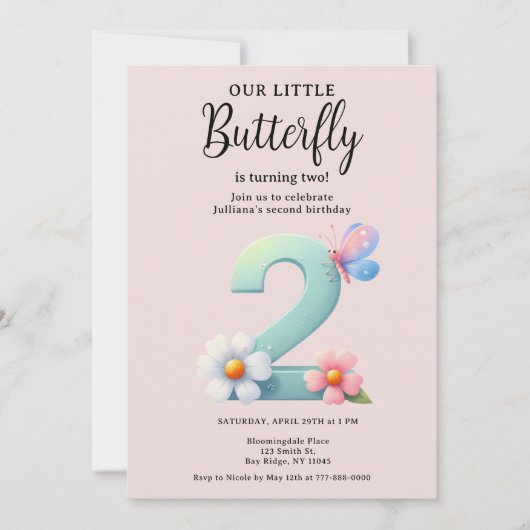 Een beetje vlinder 2e verjaardag Schattige nummer Kaart (Voorkant)