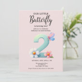 Een beetje vlinder 2e verjaardag Schattige nummer Kaart (Staand voorkant)