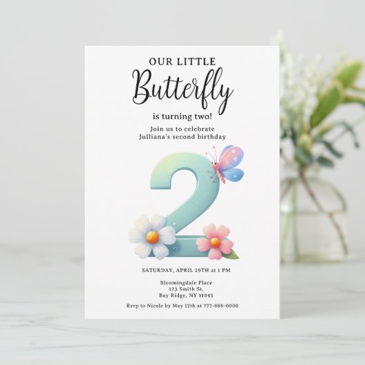 Een beetje vlinder 2e verjaardag Schattige nummer  Kaart (Staand voorkant)