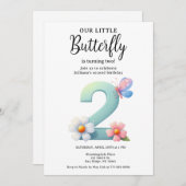 Een beetje vlinder 2e verjaardag Schattige nummer Kaart (Voorkant / Achterkant)