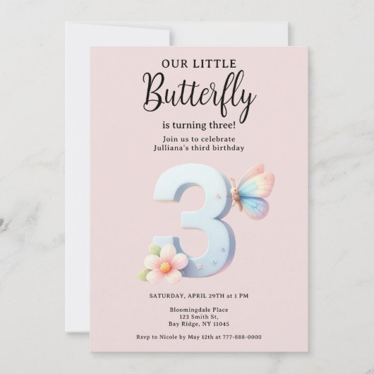 Een beetje vlinder 3e verjaardag Schattige nummer  Kaart (Voorkant)