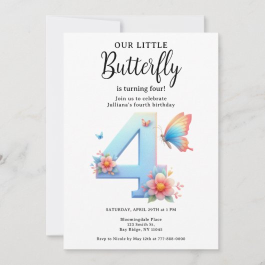 Een beetje vlinder 4e verjaardag Schattige nummer  Kaart (Voorkant)