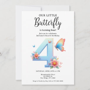 Een beetje vlinder 4e verjaardag Schattige nummer  Kaart