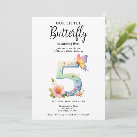 Een beetje vlinder 5e verjaardag Schattige nummer  Kaart (Staand voorkant)