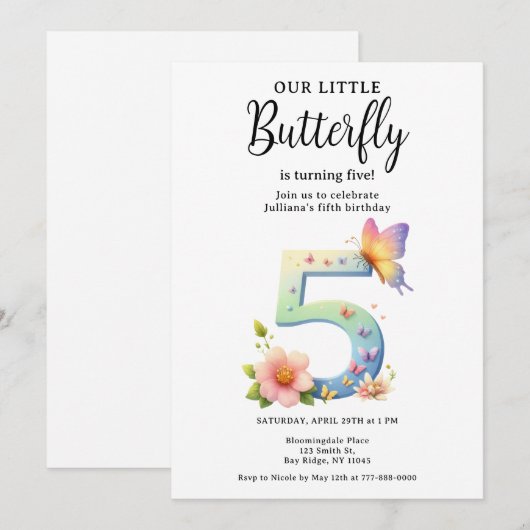 Een beetje vlinder 5e verjaardag Schattige nummer  Kaart (Voorkant / Achterkant)