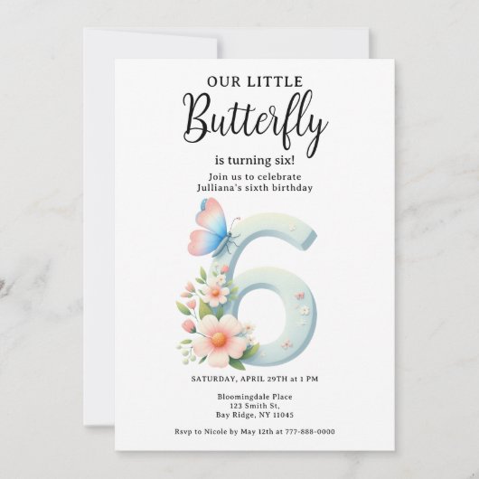 Een beetje vlinder 6e verjaardag Schattige nummer  Kaart (Voorkant)