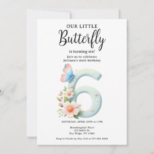 Een beetje vlinder 6e verjaardag Schattige nummer  Kaart