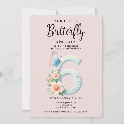 Een beetje vlinder 6e verjaardag Schattige nummer  Kaart (Voorkant)