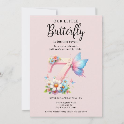 Een beetje vlinder 7e verjaardag Schattige nummer  Kaart (Voorkant)