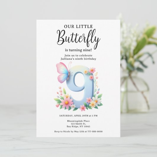 Een beetje vlinder 9e verjaardag Schattige nummer  Kaart (Staand voorkant)
