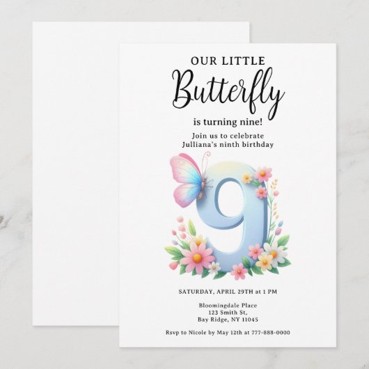 Een beetje vlinder 9e verjaardag Schattige nummer  Kaart (Voorkant / Achterkant)
