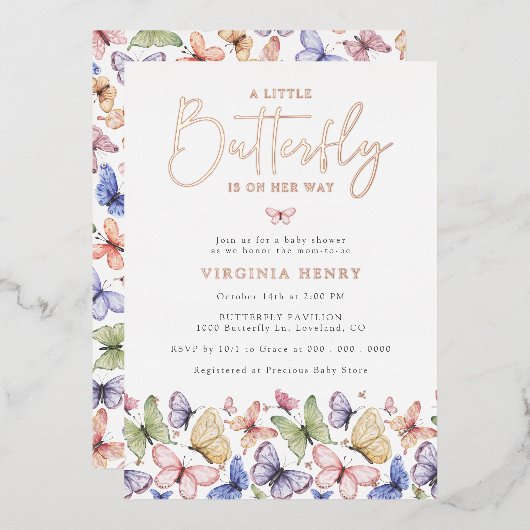 Een beetje vlinder Baby shower Folie Uitnodiging (Voorkant / Achterkant)