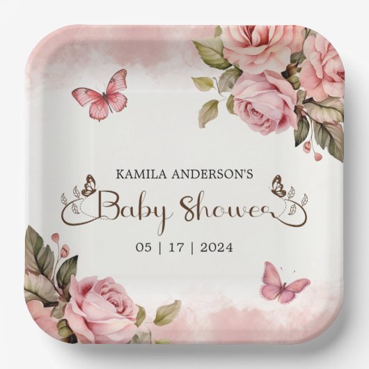 Een beetje vlinder Baby shower Papieren Bordje (Voorkant)