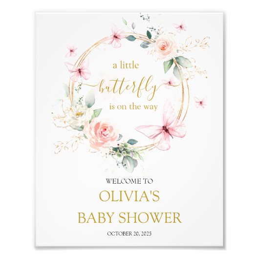 Een beetje vlinder baby shower welkom teken foto afdruk (Voorkant)