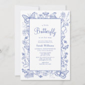 Een beetje vlinder blauw & wit bloemig Baby shower Kaart (Voorkant)