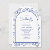 Een beetje vlinder blauw & wit bloemig Baby shower Kaart (Voorkant)