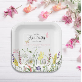 Een beetje vlinder bloemig Baby shower papier Bord