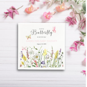 Een beetje vlinder bloemig Baby shower papier serv Servet