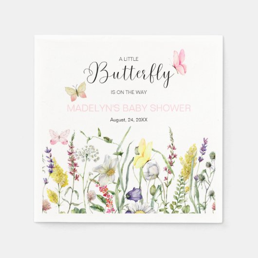Een beetje vlinder bloemig Baby shower papier serv Servet (Voorkant)