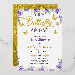 Een beetje vlinder is onderweg naar Baby shower go Folie Uitnodiging