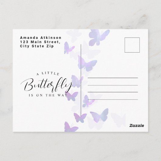 Een beetje vlinder Paarse Baby shower Briefkaart (Achterkant)