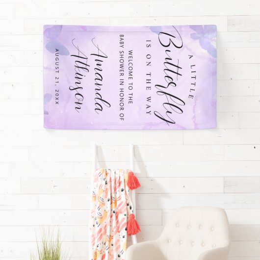 Een beetje vlinder Paarse Baby shower Spandoek (Insitu)
