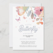 Een beetje vlinder roze blauw bloemen Baby shower Kaart (Voorkant)