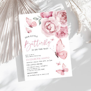 Een beetje vlinder roze bloemen Rozen Baby shower Kaart