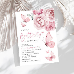 Een beetje vlinder roze bloemen Rozen Baby shower Kaart