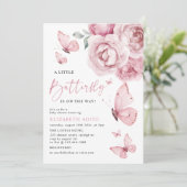 Een beetje vlinder roze bloemen Rozen Baby shower Kaart (Staand voorkant)