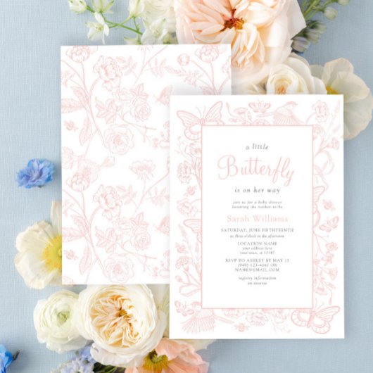 Een beetje vlinder  roze meisje Baby shower Kaart