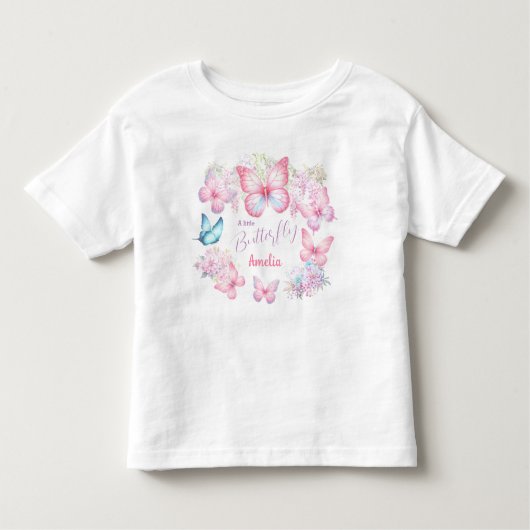 Een beetje vlinder roze Paarse bloemige zomernaam Kinder Shirts (Voorkant)