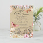 Een beetje vlinder Waterverf Blush Floral Baby Kaart (Staand voorkant)