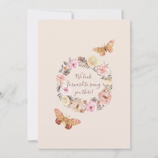 Een beetje vlinder Waterverf Blush Floral Baby Kaart (Achterkant)