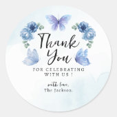 Een beetje vlinderblauw, bijtend bedankt ronde sticker (Voorkant)