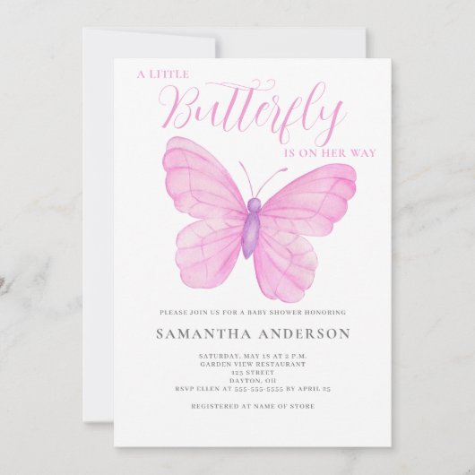 Een beetje vlinderroze Baby shower Kaart (Voorkant)