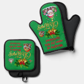 Een beetje vreugde opsnuiven deze kerst | ovenwant & pannenlap set (Voorkant / Achterkant)