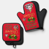 Een beetje vreugde opsnuiven deze kerst | ovenwant & pannenlap set (Voorkant / Achterkant)