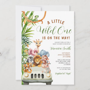 Een beetje wild baby shower bosdieren vrachtwagen kaart