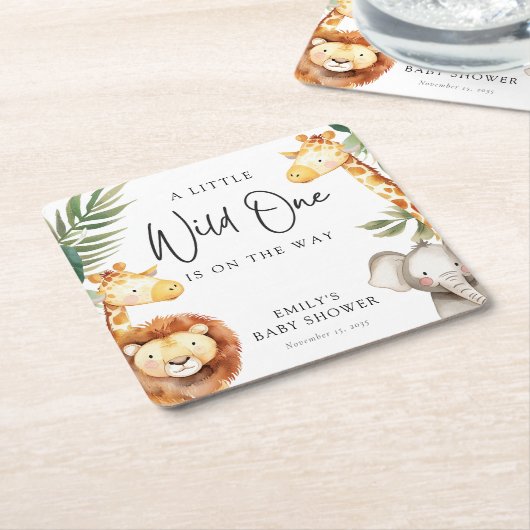 Een beetje wild een safari Baby shower Kartonnen Onderzetters (Schuin)