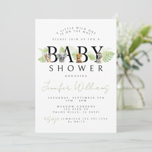 Een beetje wild een Safari baby shower-uitnodiging Kaart (Staand voorkant)