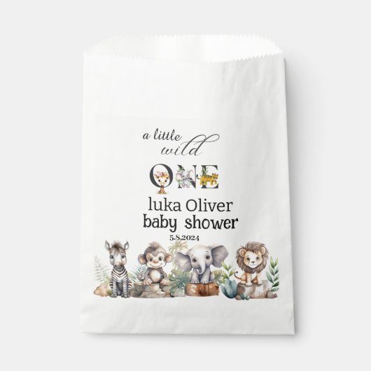 Een beetje wild een safari dieren baby shower bedankzakje (Voorkant)