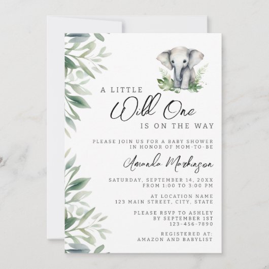 Een beetje wild een Safari olifant Baby shower Kaart (Voorkant)