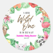 Een beetje wild één tropisch dier Baby shower Ronde Sticker (Voorkant)