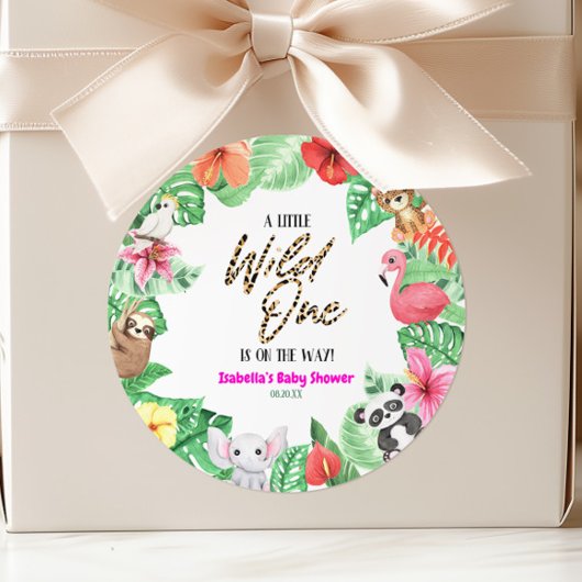 Een beetje wild één tropisch dier Baby shower Ronde Sticker