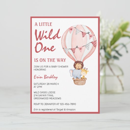 Een beetje wild is onderweg naar roze Baby shower Kaart (Staand voorkant)