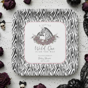 Een beetje wild kind Moeder en Baby Zebra Vierkant Papieren Bordje