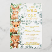 Een beetje Wild One Baby Animals Baby shower Folie Uitnodiging (Voorkant)